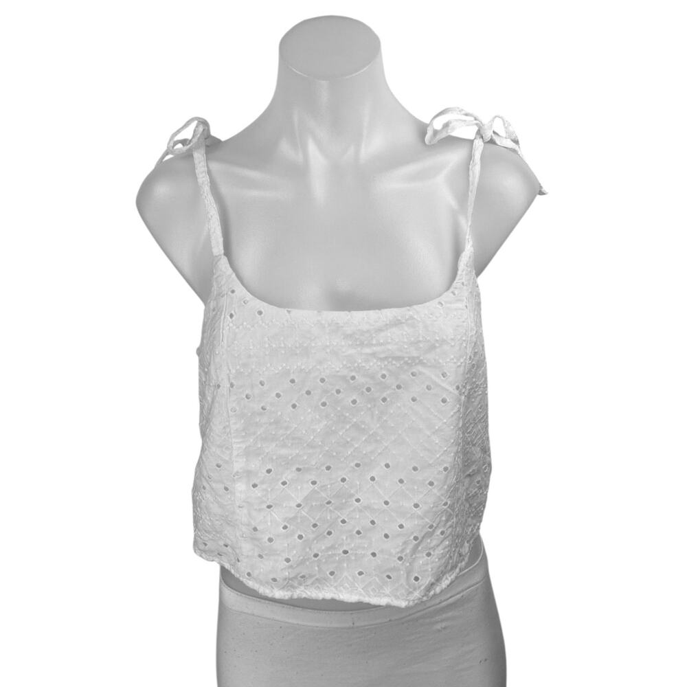 Old Navy White Sleeveless Embroidered Tie Cami Camisole Tank Crop Top Size S